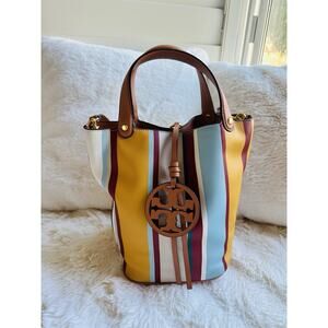 Rare Tory burch miller stripe bucket bag Leather $498 New With Tag N Dust Bag